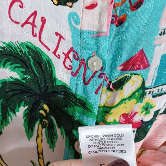 Jane + Delancey CALIENTE Tropical Cuban Print Button Shirt L | Palm Music Fiesta - Picture 8 of 9